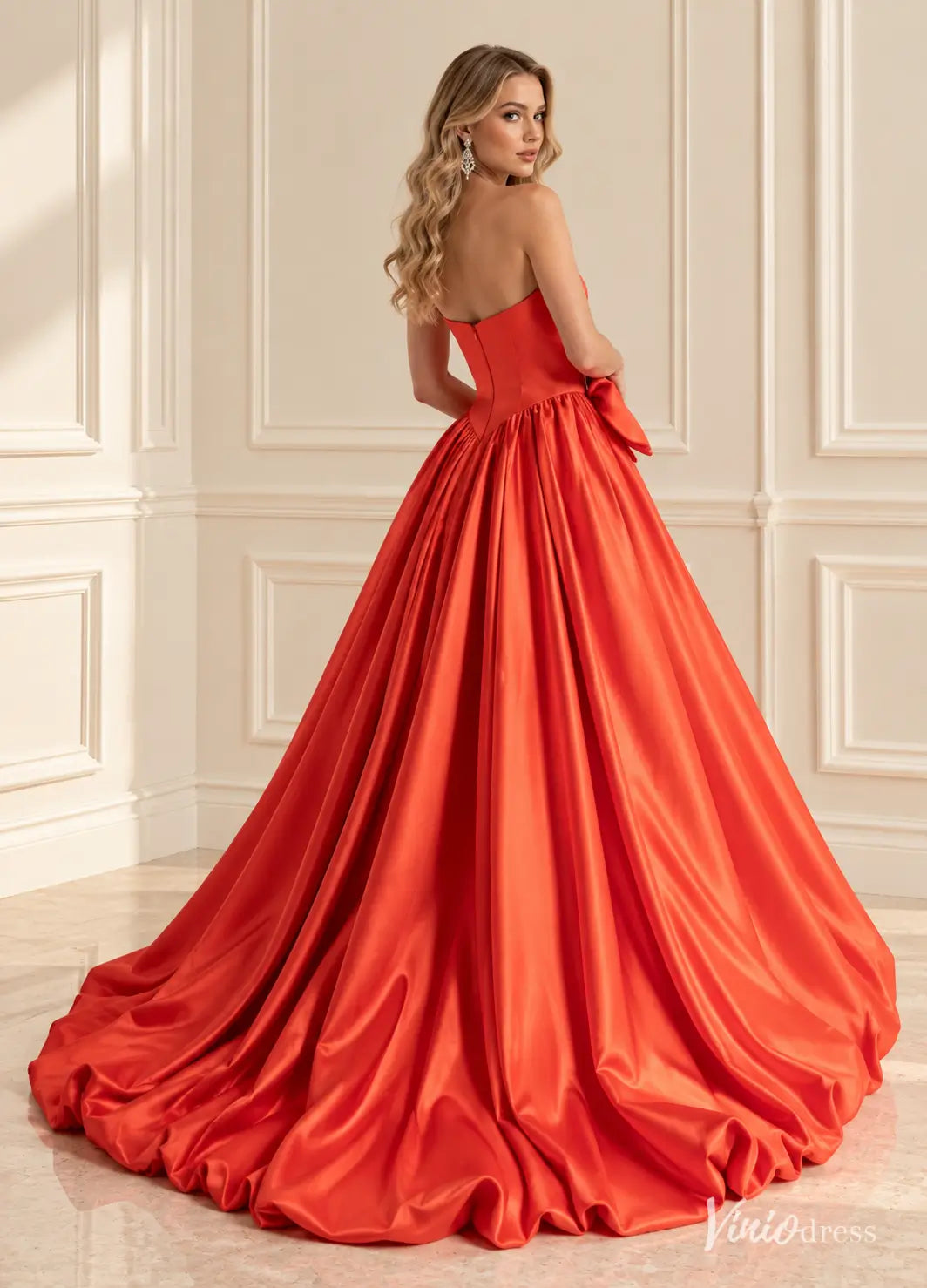 Strapless Satin Bubble Prom Dresses with Sweetheart Neckline & Side Bows AS126