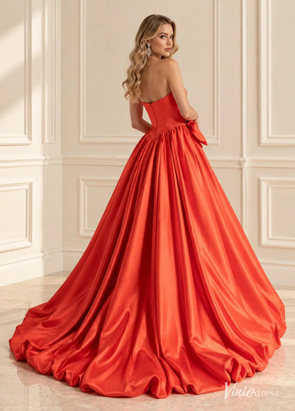Strapless Satin Bubble Prom Dresses with Sweetheart Neckline & Side Bows AS126