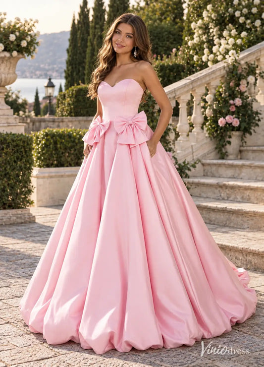 Strapless Satin Bubble Prom Dresses with Sweetheart Neckline & Side Bows AS126