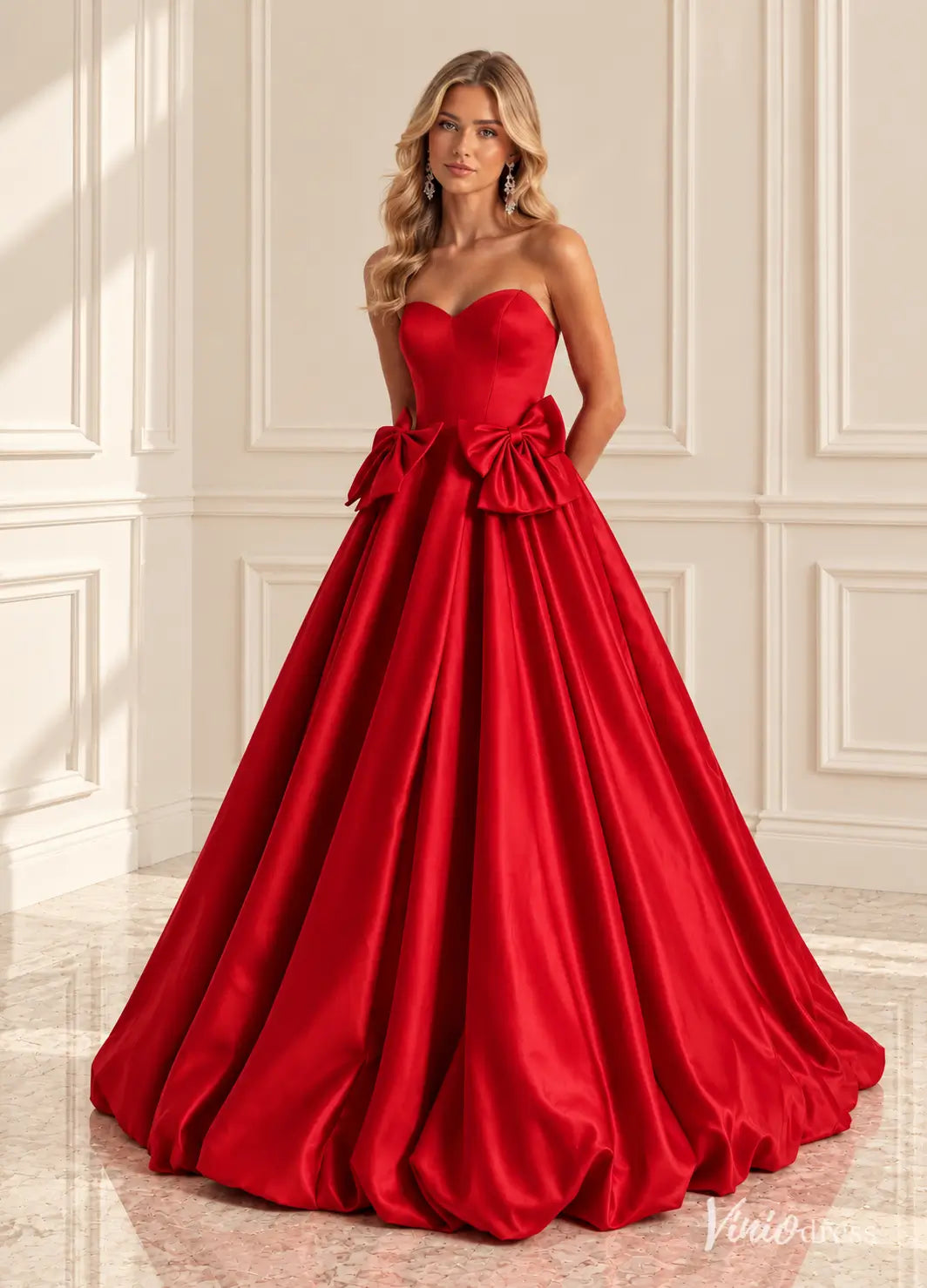 Strapless Satin Bubble Prom Dresses with Sweetheart Neckline & Side Bows AS126