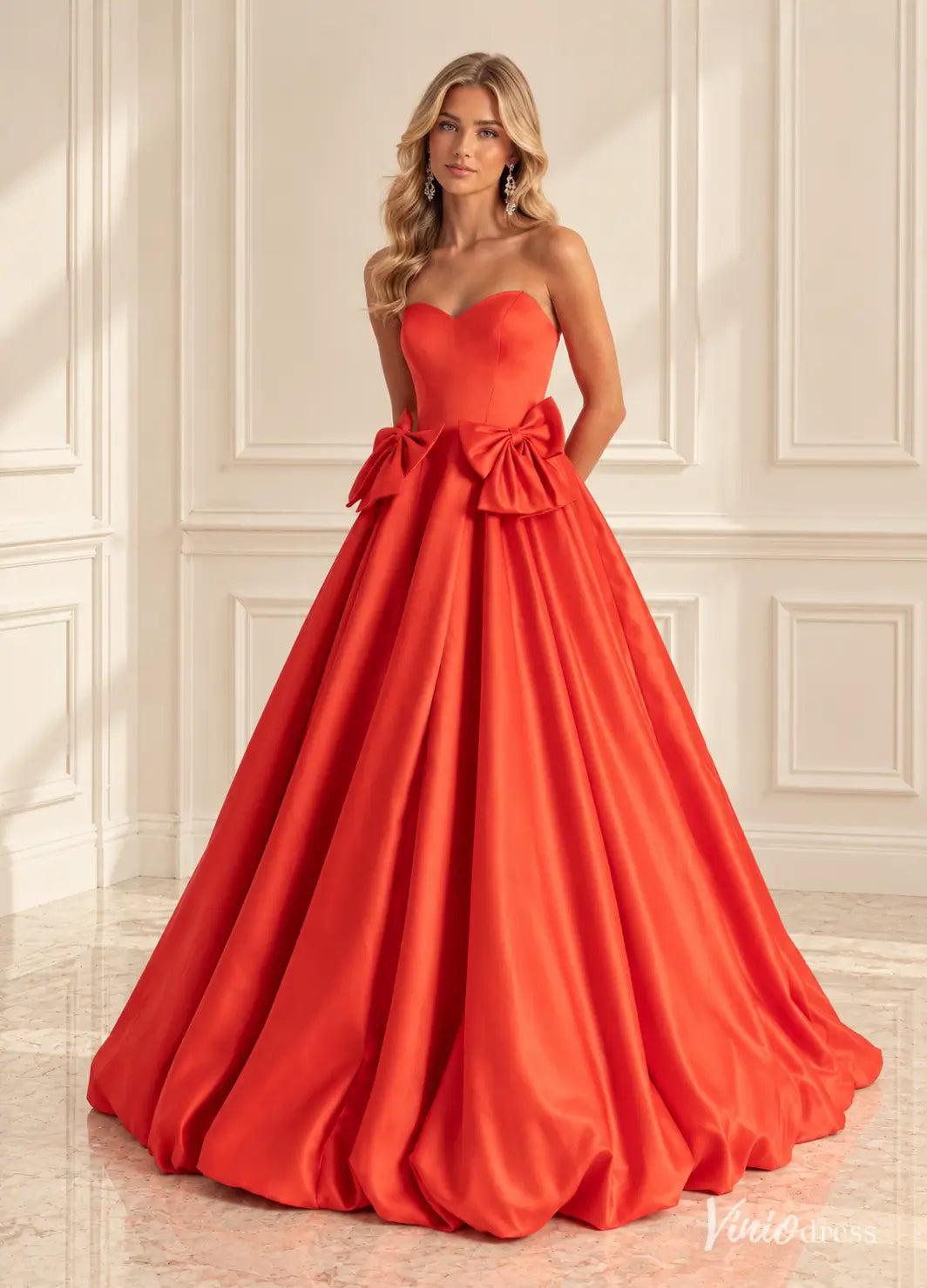 Strapless Satin Bubble Prom Dresses with Sweetheart Neckline & Side Bows AS126