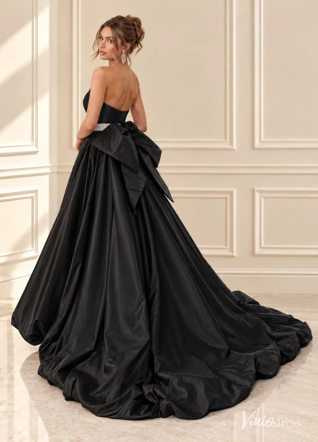 Strapless Satin Bubble Prom Dresses with Rhinestone Choker, Corset Bodice & Back Bow AS127