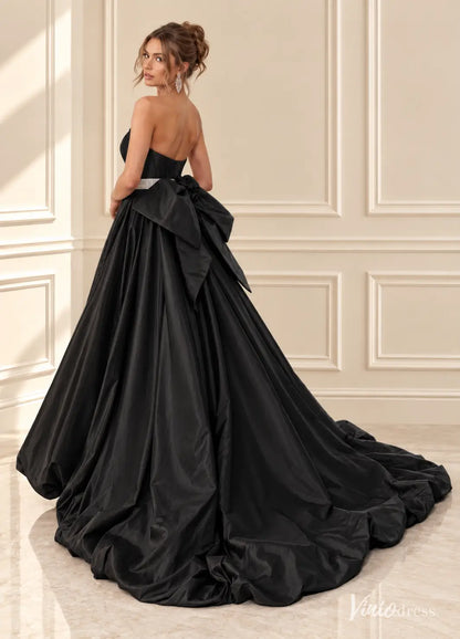 Strapless Satin Bubble Prom Dresses with Rhinestone Choker, Corset Bodice & Back Bow AS127