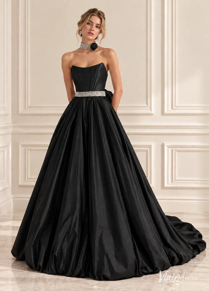 Strapless Satin Bubble Prom Dresses with Rhinestone Choker, Corset Bodice & Back Bow AS127