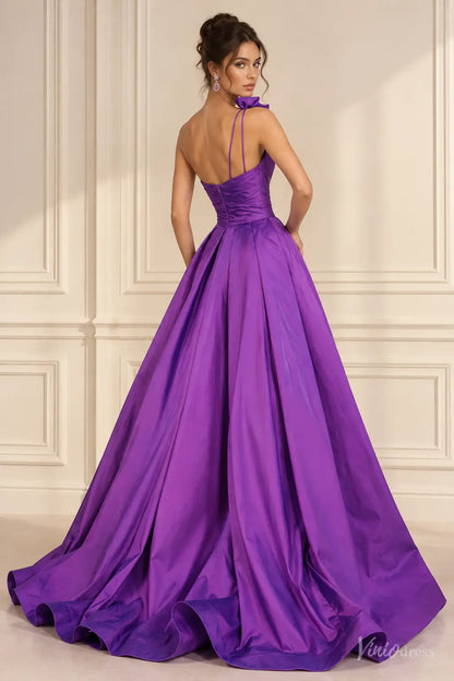 Purple One Shoulder Prom Dress with 3D Flowers, Mini Dress with Overskirt AS128