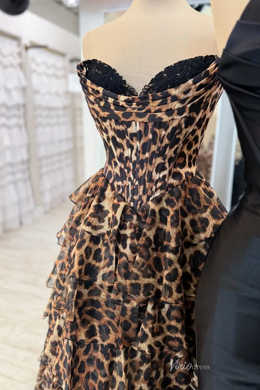 leopard corset dress WEDTREND Women Khaki Prom with Slit Mermaid Sparkly Sequins Spaghetti Straps Long Evening Dress length garment bag to maintain the gowns alignment and protect the patterned panel. Animal Print Corset Leopard Bustier