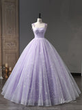 Prom Dress 2025 Lavender Starry Tulle Prom Ball Gown Spaghetti Strap Quinceanera Dresses BG058-unique prom dresses-Lavender-Custom Size-Viniodress