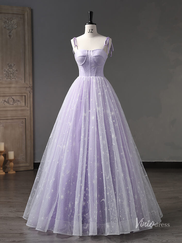 Prom Dress 2025 Lavender Starry Tulle Prom Ball Gown Spaghetti Strap Quinceanera Dresses BG058-unique prom dresses-Lavender-Custom Size-Viniodress