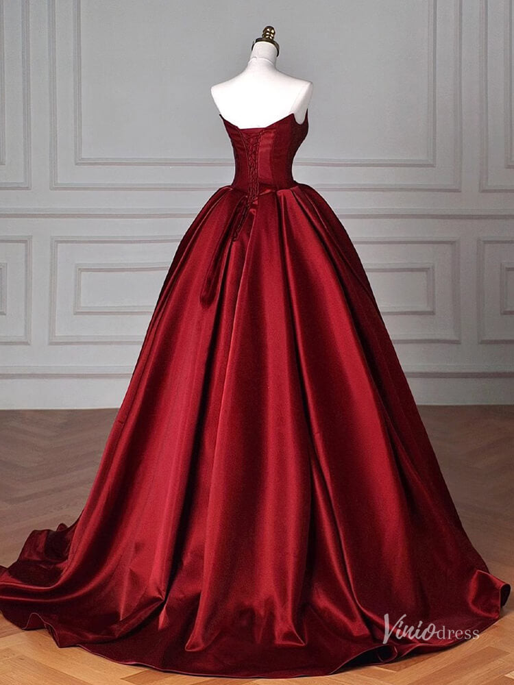 Prom Dress 2025 Red Satin Bow Tie Prom Ball Gown Strapless Quinceanera Dresses BG074-unique prom dresses-Red-Custom Size-Viniodress