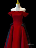 Prom Dress 2025 Red Satin Off the Shouler Prom Dresses Bow Tie Formal Gown BG084-unique prom dresses-Red-Custom Size-Viniodress