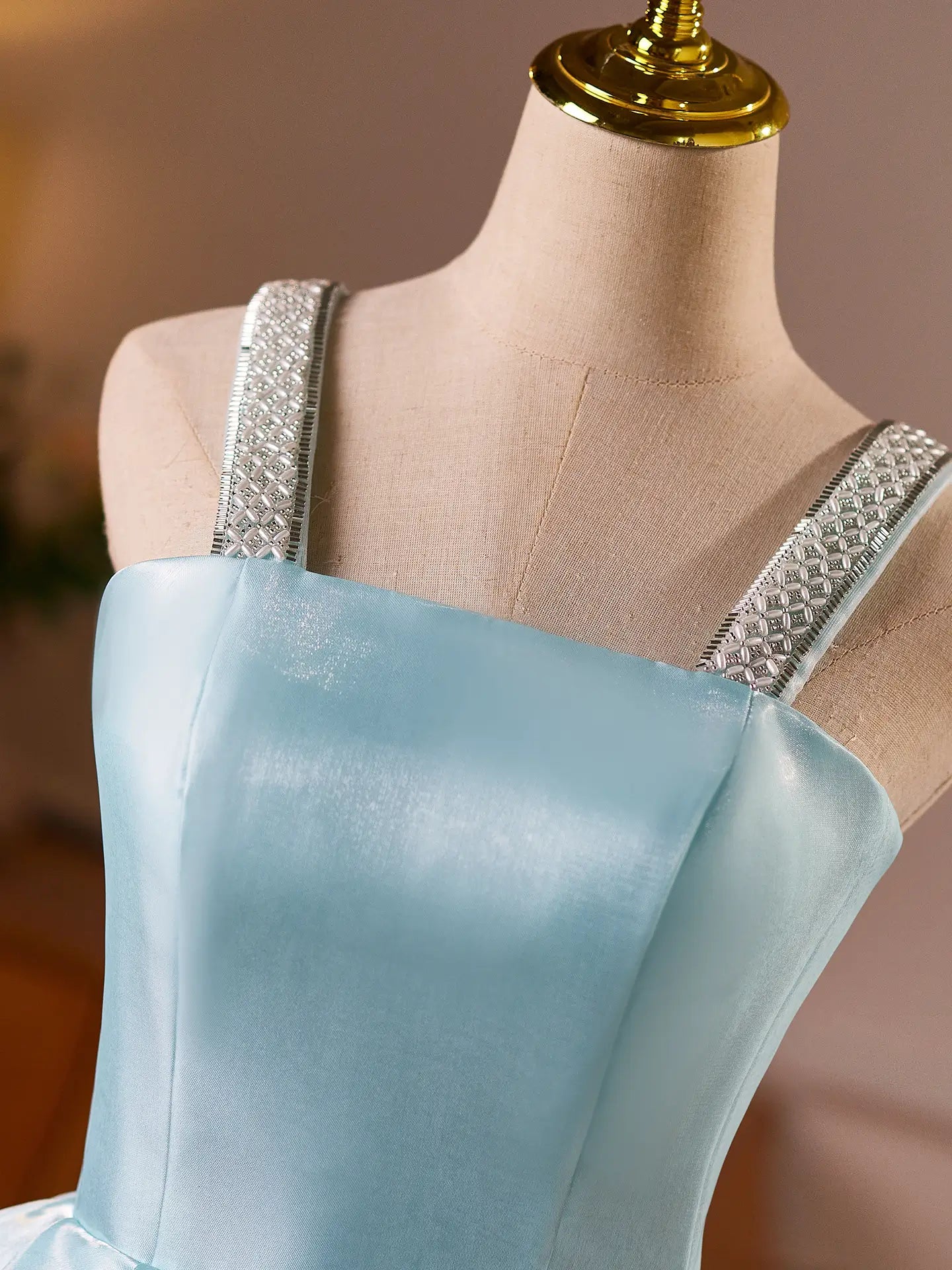 Vestidos de fiesta azul bebé con cuello en V y bolsillos SD1400