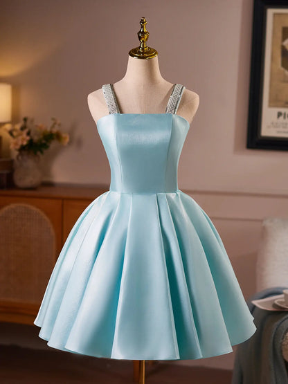 Vestidos de fiesta azul bebé con cuello en V y bolsillos SD1400