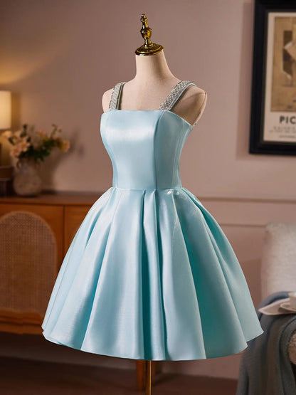 Vestidos de fiesta azul bebé con cuello en V y bolsillos SD1400