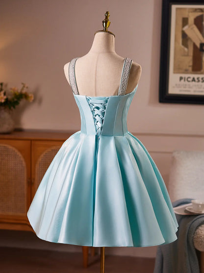 Vestidos de fiesta azul bebé con cuello en V y bolsillos SD1400