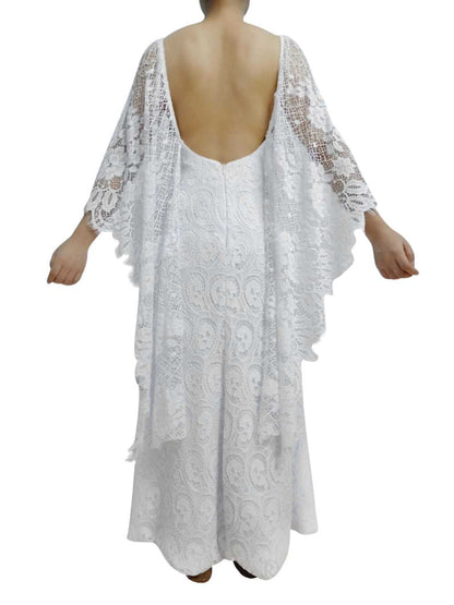 Backless Beach Boho Lace Wedding Dresses Extra Long Batwing Sleeves VW2219-wedding dresses 2025 -Viniodress-Ivory-Custom Size-