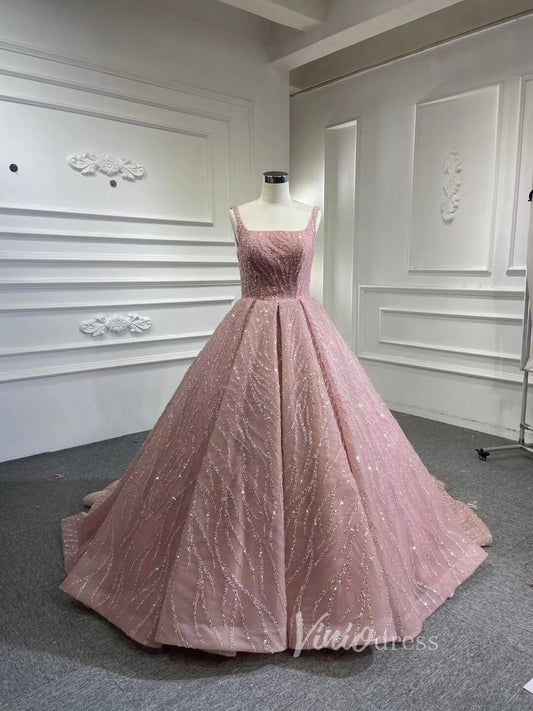 Ball Gown Luxury Beaded Wedding Dresses with Long Sleeves 67331 viniodress-wedding dresses 2025 -Viniodress-Pink-Custom Size-
