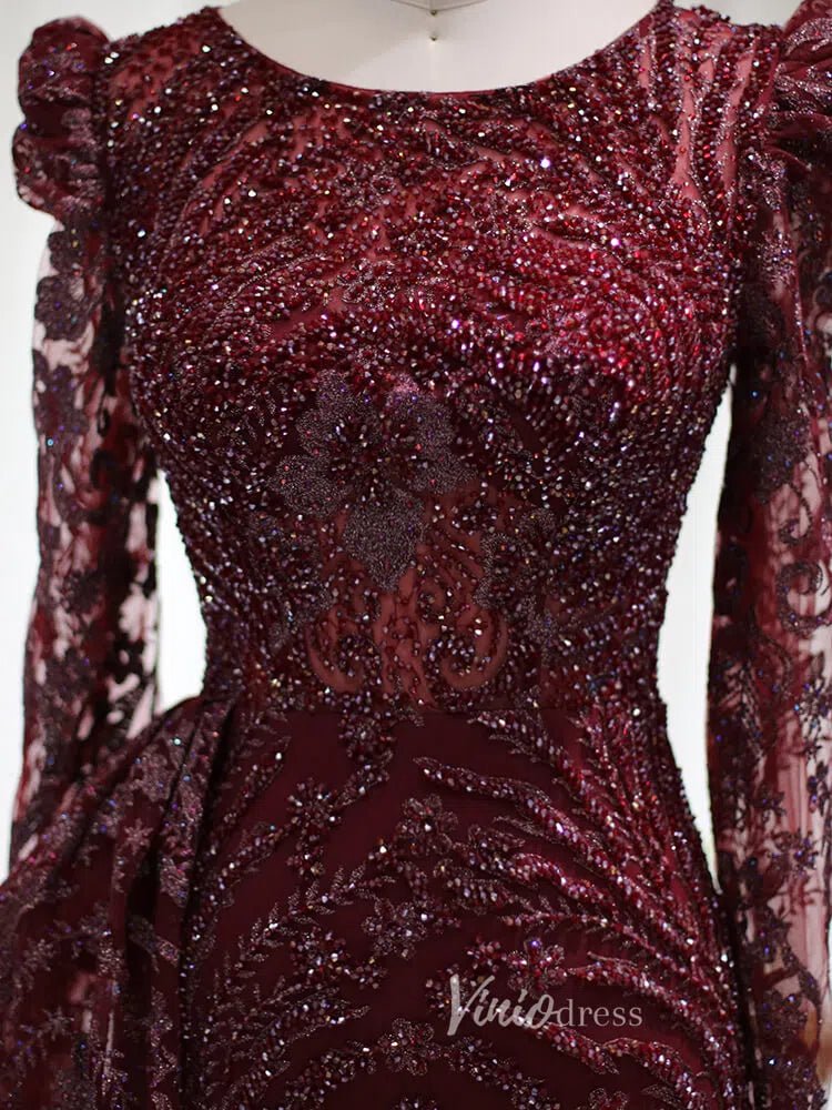 Beaded Black Lace Evening Dress Long Sleeve Mother of the Bride Dresse – Viniodress