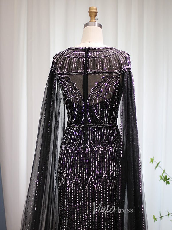 Beaded Cape Sleeve Evening Gowns Mother of the Bride Dresses 20063-Evening Dresses 2025 -Viniodress-Emerald Green-US 2-