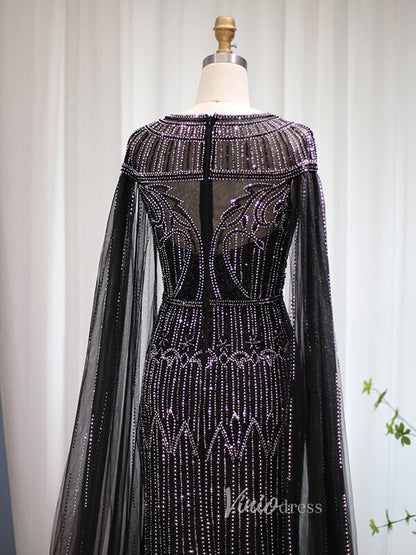 Beaded Cape Sleeve Evening Gowns Mother of the Bride Dresses 20063-Evening Dresses 2025 -Viniodress-Emerald Green-US 2-
