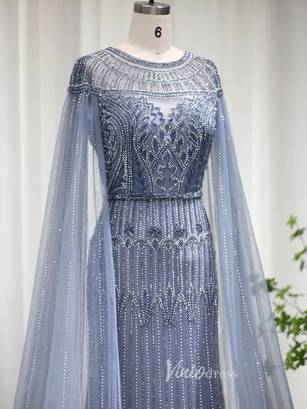 Beaded Cape Sleeve Evening Gowns Mother of the Bride Dresses 20063-Evening Dresses 2025 -Viniodress-Emerald Green-US 2-