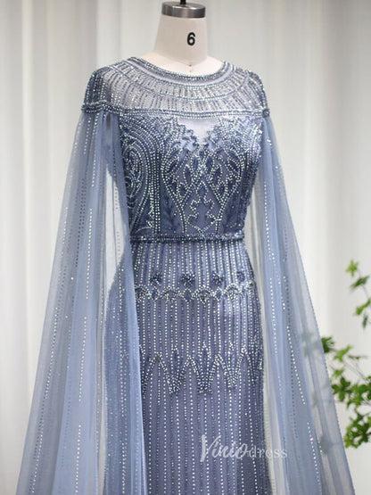 Beaded Cape Sleeve Evening Gowns Mother of the Bride Dresses 20063-Evening Dresses 2025 -Viniodress-Emerald Green-US 2-