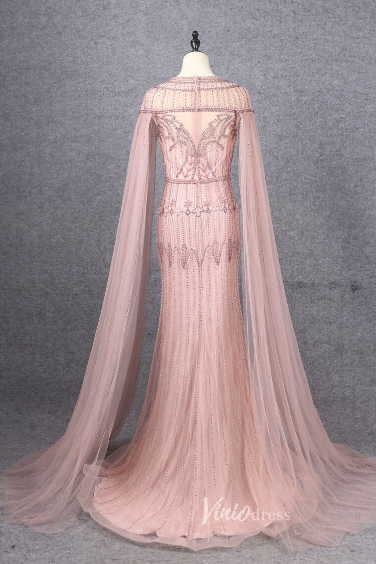 Beaded Cape Sleeve Evening Gowns Mother of the Bride Dresses 20063-Evening Dresses 2025 -Viniodress-Emerald Green-US 2-