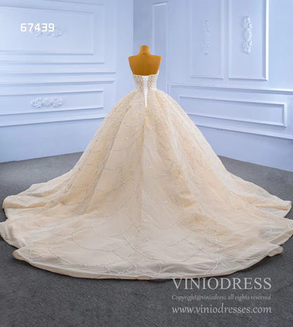 Beaded Champagne Ball Gown Wedding Dress Strapless 67439-wedding dresses 2025 -Viniodress-Champagne-Custom Size-