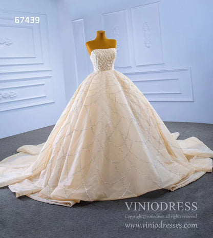 Beaded Champagne Ball Gown Wedding Dress Strapless 67439-wedding dresses 2025 -Viniodress-Champagne-Custom Size-