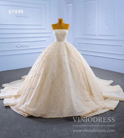 Beaded Champagne Ball Gown Wedding Dress Strapless 67439-wedding dresses 2025 -Viniodress-Champagne-Custom Size-