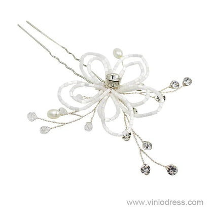 Beaded Floral Bridal Comb Silver Crystal Hairpin Viniodress ACC1131-Headpieces 2025 -Viniodress-Comb-
