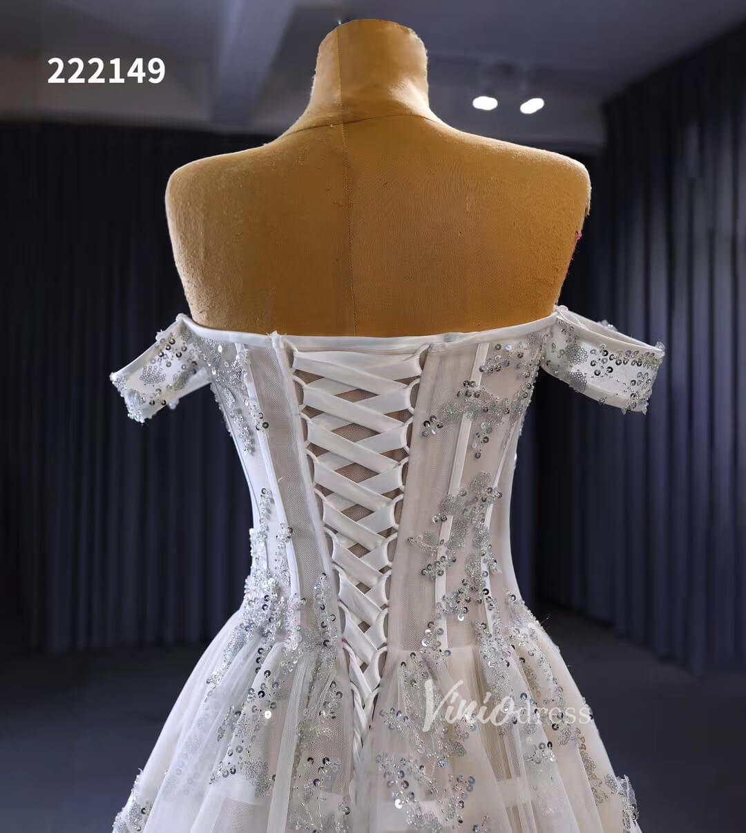 Beaded Floral Wedding Dresses Off the Shoulder 222149-wedding dresses 2025 -Viniodress-Ivory-Custom Size-