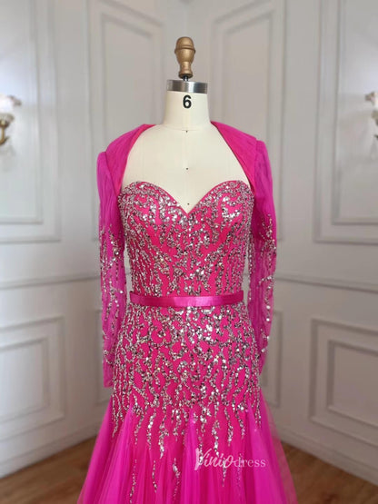 Beaded Fuchsia Evening Dresses Open Back Green Prom Dress 20060-Evening Dresses 2025 -Viniodress-As Picture-US 2-