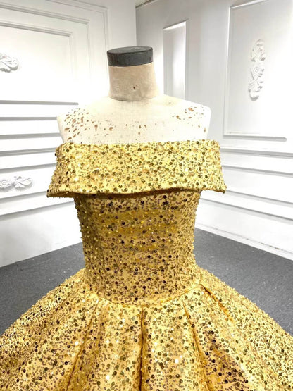 Beaded Gold Ball Gown Wedding Dresses 66567-Quinceanera Dresses 2025 -Viniodress-Gold-Custom Size-
