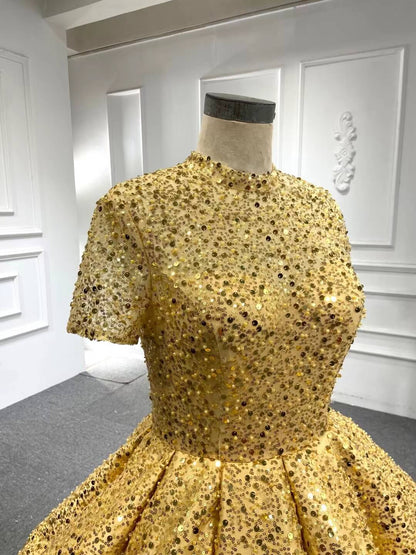 Beaded Gold Ball Gown Wedding Dresses 66567-Quinceanera Dresses 2025 -Viniodress-Gold-Custom Size-