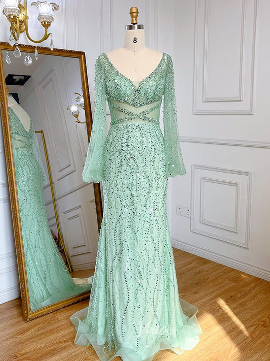 Beaded Green 1920s Evening Dresses Long Sleeve Pink Prom Dress 20046-Evening Dresses 2025 -Viniodress-Light Green-US 2-