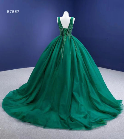 Beaded Green Ball Gown Rose Pink Prom Dresses 67237 viniodress-Quinceanera Dresses 2025 -Viniodress-Green-Custom Size-