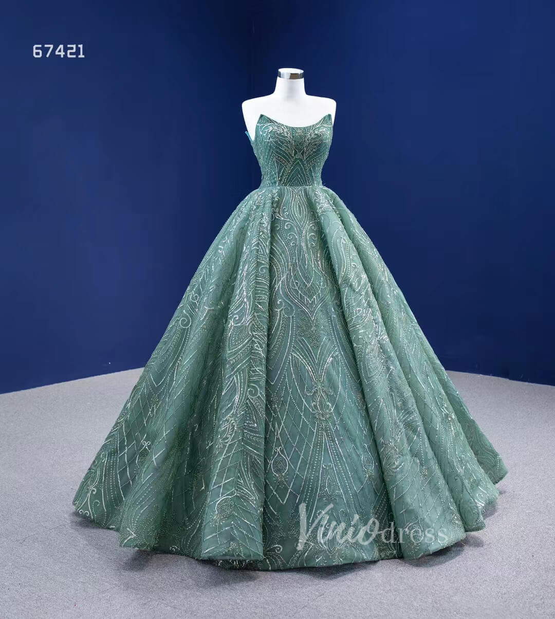 Beaded Greyish-Green Ball Gown Formal Dresses Strapless 67421-Quinceanera Dresses 2025 -Viniodress-Greyish Green-Custom Size-