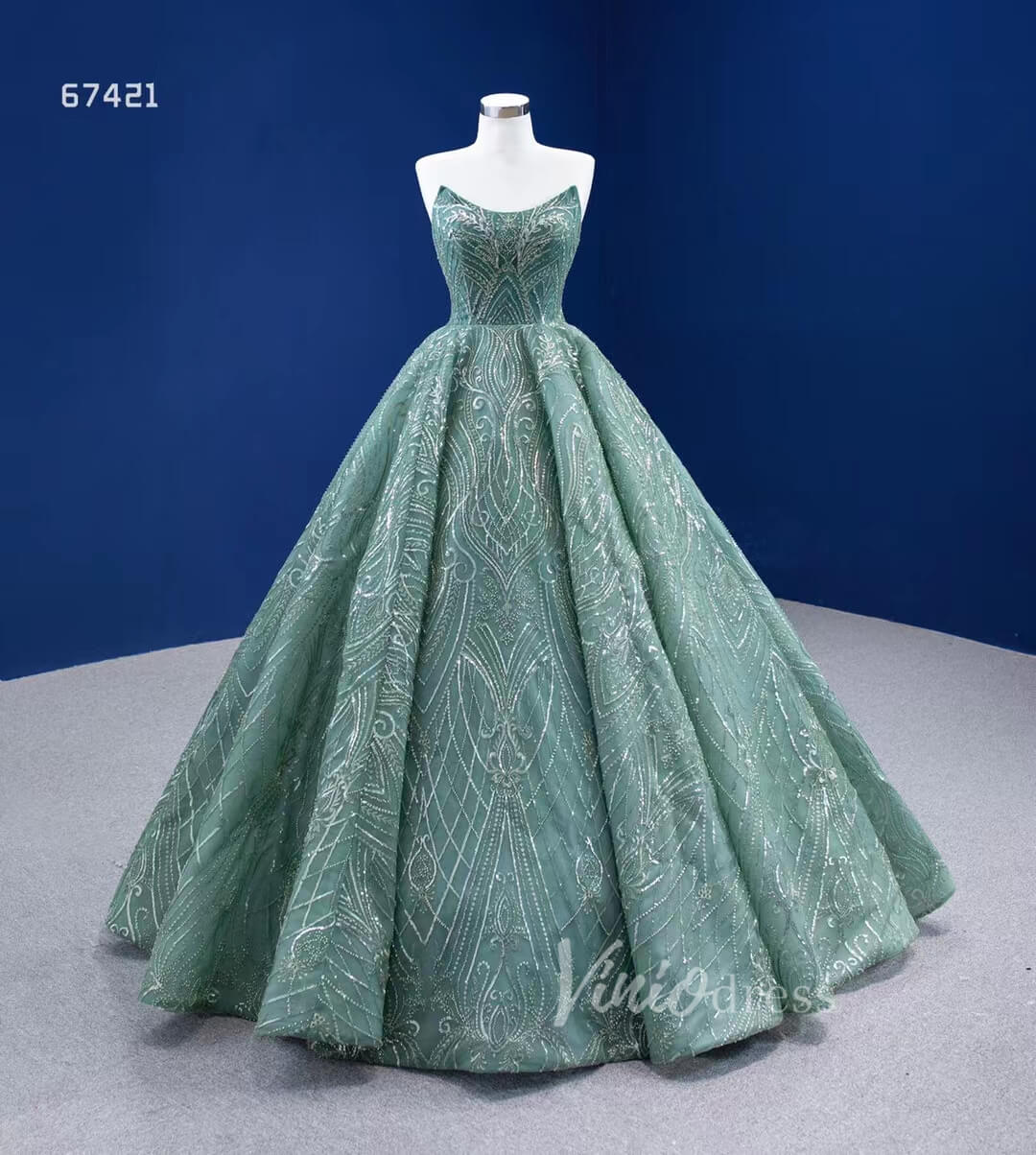 Beaded Greyish-Green Ball Gown Formal Dresses Strapless 67421-Quinceanera Dresses 2025 -Viniodress-Greyish Green-Custom Size-