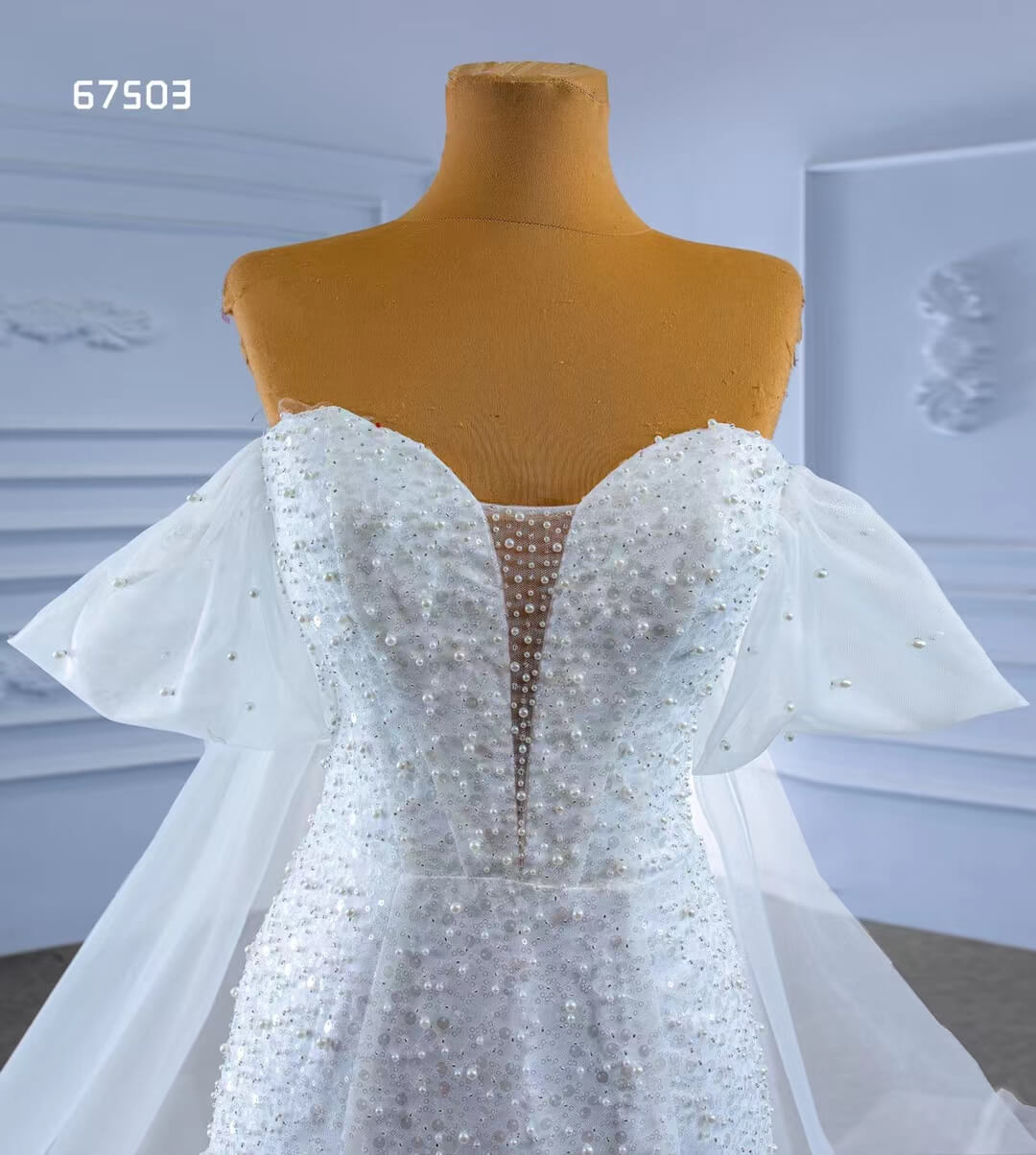 Beaded Mermaid Wedding Dress with Long Cape Sleeve 67503-wedding dresses 2025 -Viniodress-Ivory-Custom Size-