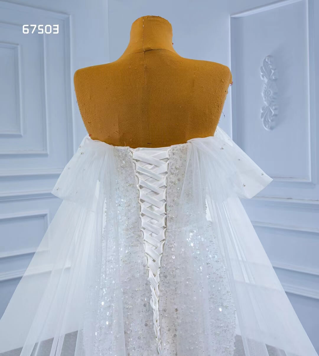 Beaded Mermaid Wedding Dress with Long Cape Sleeve 67503-wedding dresses 2025 -Viniodress-Ivory-Custom Size-