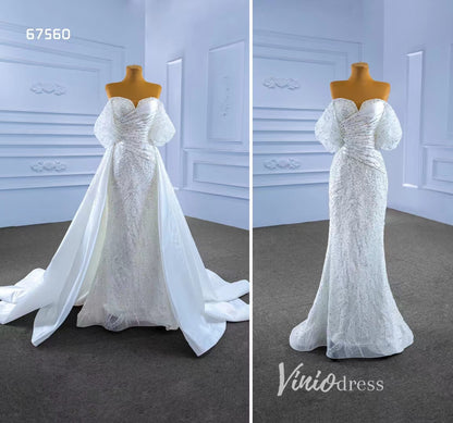 Beaded Modern Wedding Dresses with Detachable Overskirt 67560-wedding dresses 2025 -Viniodress-Ivory-Custom Size-