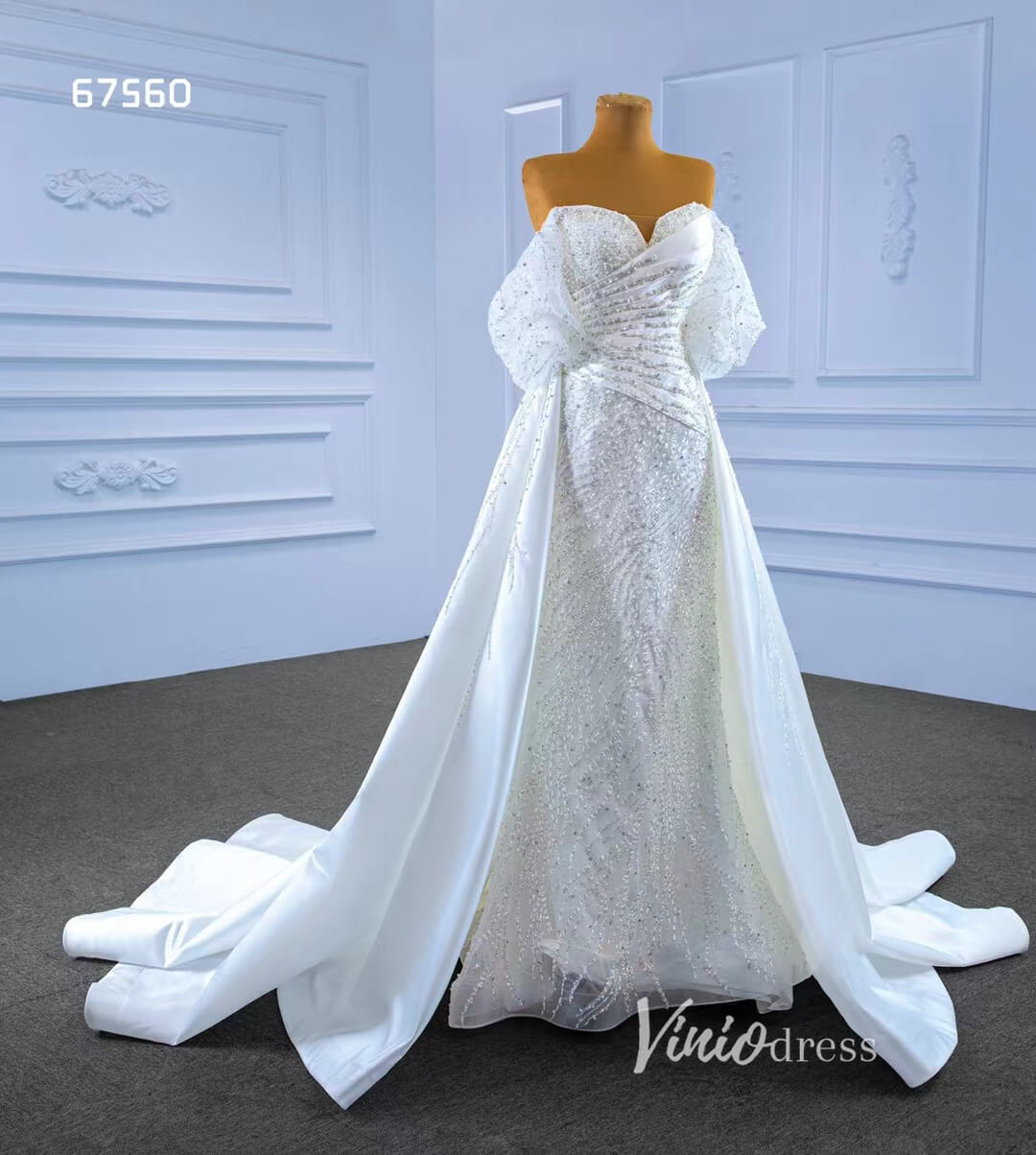 Beaded Modern Wedding Dresses with Detachable Overskirt 67560-wedding dresses 2025 -Viniodress-Ivory-Custom Size-