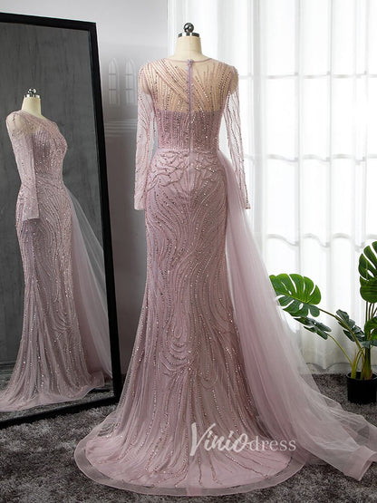 Beaded Mother of the Bride Dresses Long Sleeve Taupe Evening Gowns 20022-Evening Dresses 2025 -Viniodress-Taupe-US 2-
