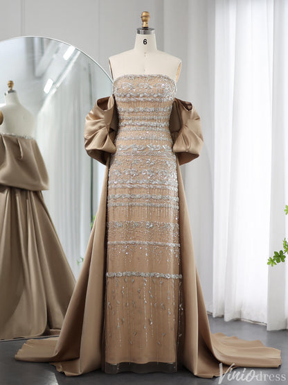 Beaded Off the Shoulder Evening Dresses Satin Train Mother of the Bride Dress AD1153-Evening Dresses 2025 -Viniodress-Magenta-US 2-