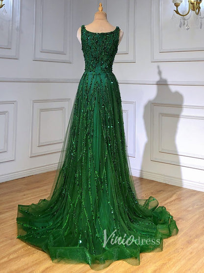 Beaded Overskirt Sheath Evening Dress with Slit 20033-Evening Dresses 2025 -Viniodress-As Picture-US 2-