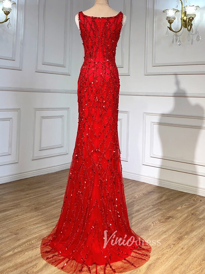 Beaded Overskirt Sheath Evening Dress with Slit 20033-Evening Dresses 2025 -Viniodress-As Picture-US 2-
