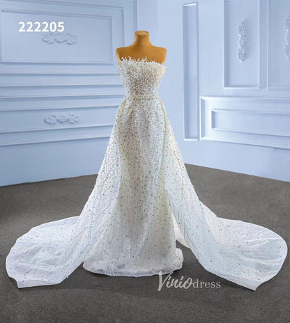 Beaded Pearl Mermaid Wedding Dresses with Removable Overskirt 222205-wedding dresses 2025 -Viniodress-Ivory-Custom Size-