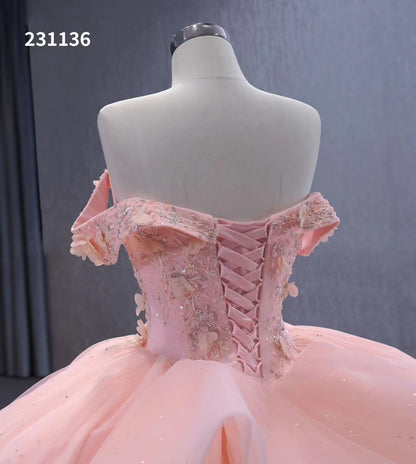 Beaded Pink Floral Ball Gown Wedding Dress,Quinceanera Sweet 16 Dresses 231136-Quinceanera Dresses 2025 -Viniodress-Pink-Custom Size-