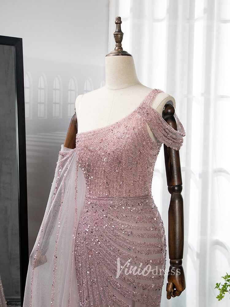 Beaded Prom Dressses Watteau Train Cape Pageant Evening Dress 20002-Evening Dresses 2025 -Viniodress-As Picture-US 2-