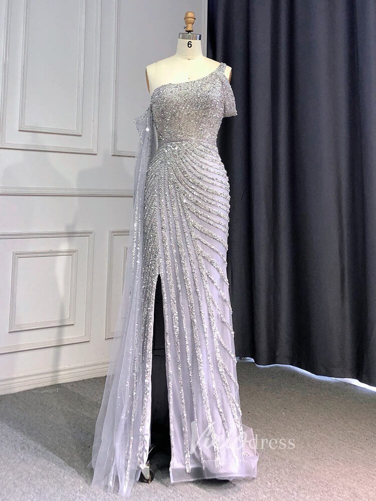 Beaded Prom Dressses Watteau Train Cape Pageant Evening Dress 20002-Evening Dresses 2025 -Viniodress-Silver-US 2-